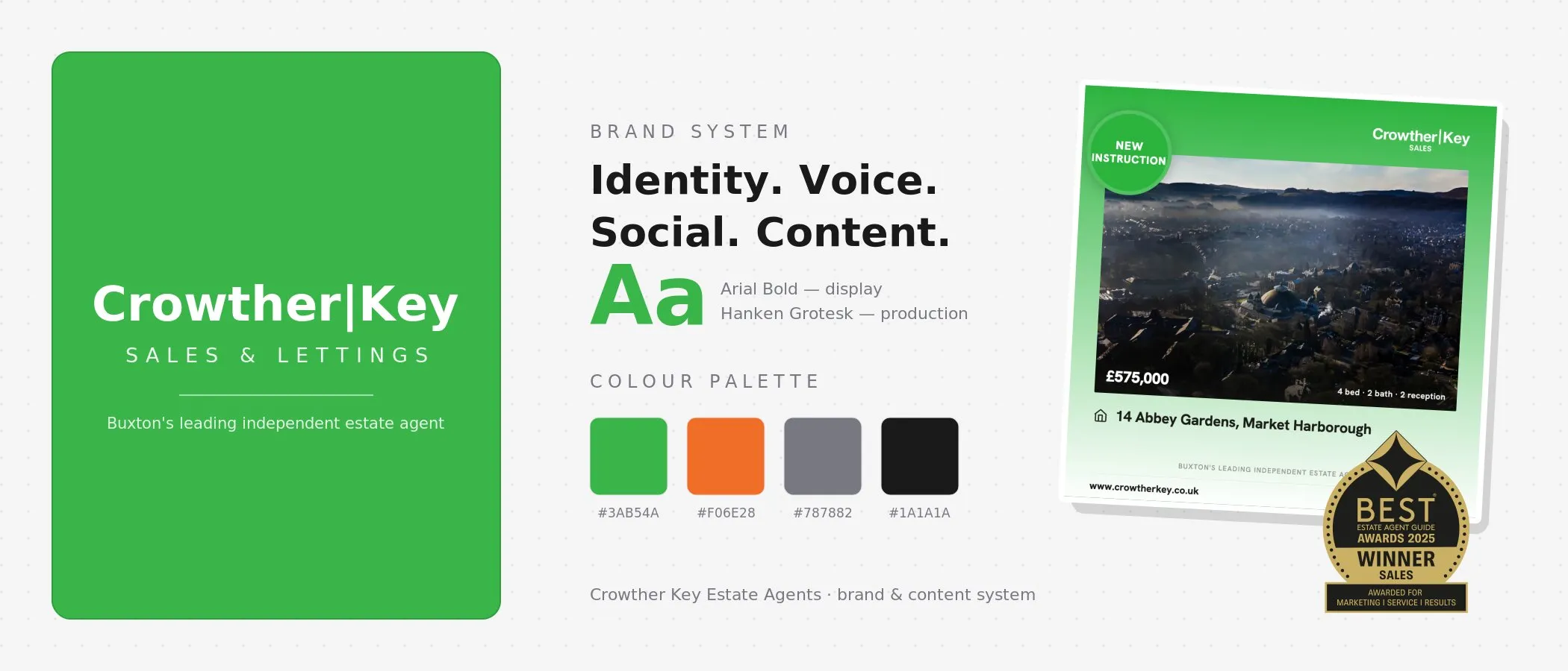Crowther Key identity and branded property marketing materials.